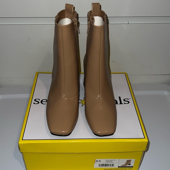 Block Heel Tan Patent Booties - Picture 1 of 5